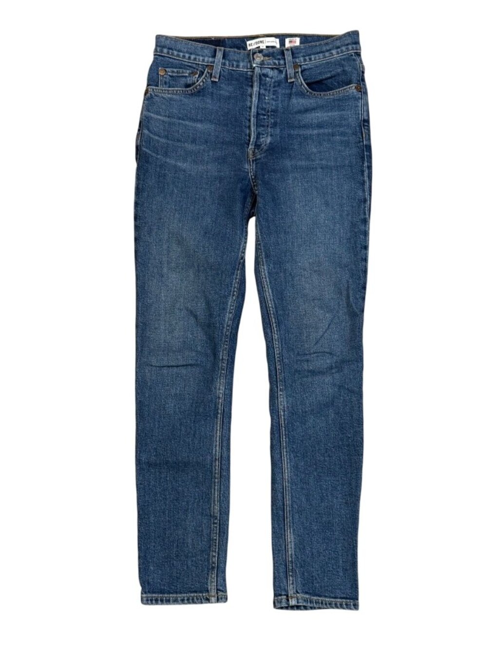 RE/DONE Originals High Rise Ankle Crop Jeans Mid 70s Wash Women's Size 27 Button
